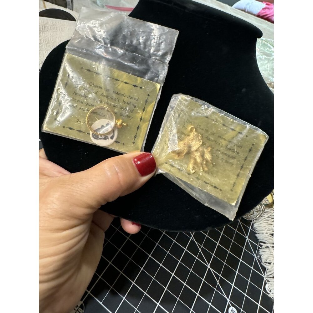 Vintage 24Kt Gold Plated Elephant & Portrait Charms
